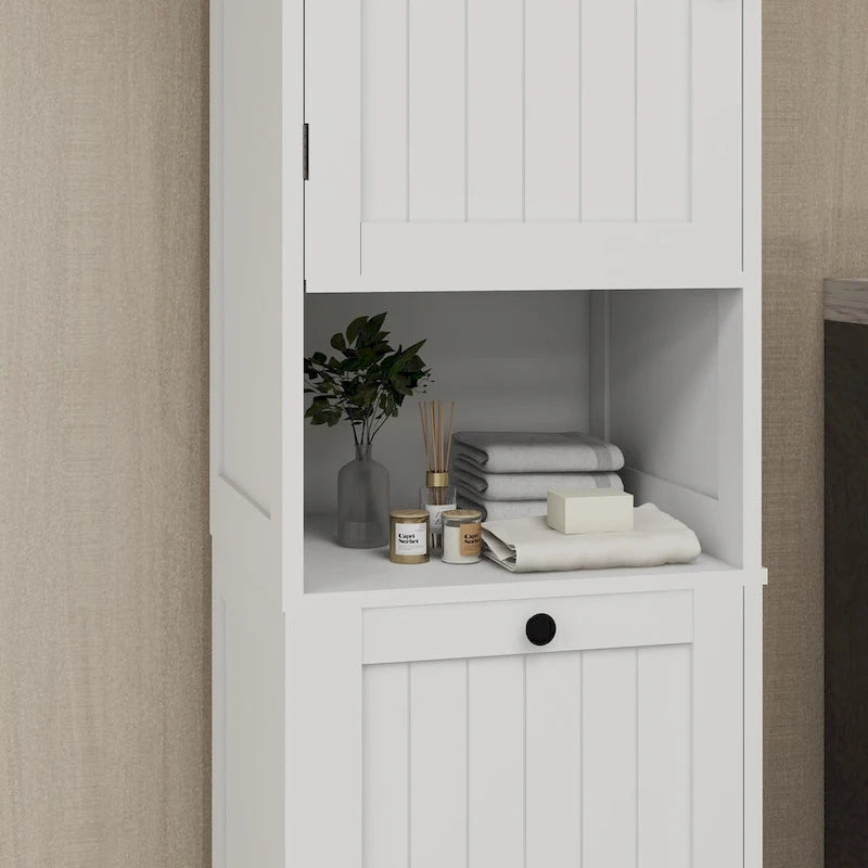 Cesta portabiancheria a scomparsa a 1 scomparto con finitura in legno bianco (1 persona)