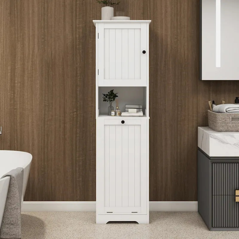 Cesta portabiancheria a scomparsa a 1 scomparto con finitura in legno bianco (1 persona)
