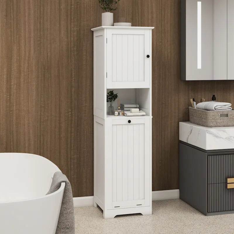 Cesta portabiancheria a scomparsa a 1 scomparto con finitura in legno bianco (1 persona)