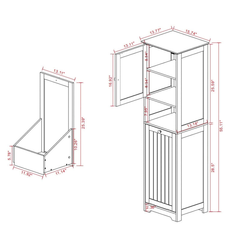 Cesta portabiancheria a scomparsa a 1 scomparto con finitura in legno bianco (1 persona)