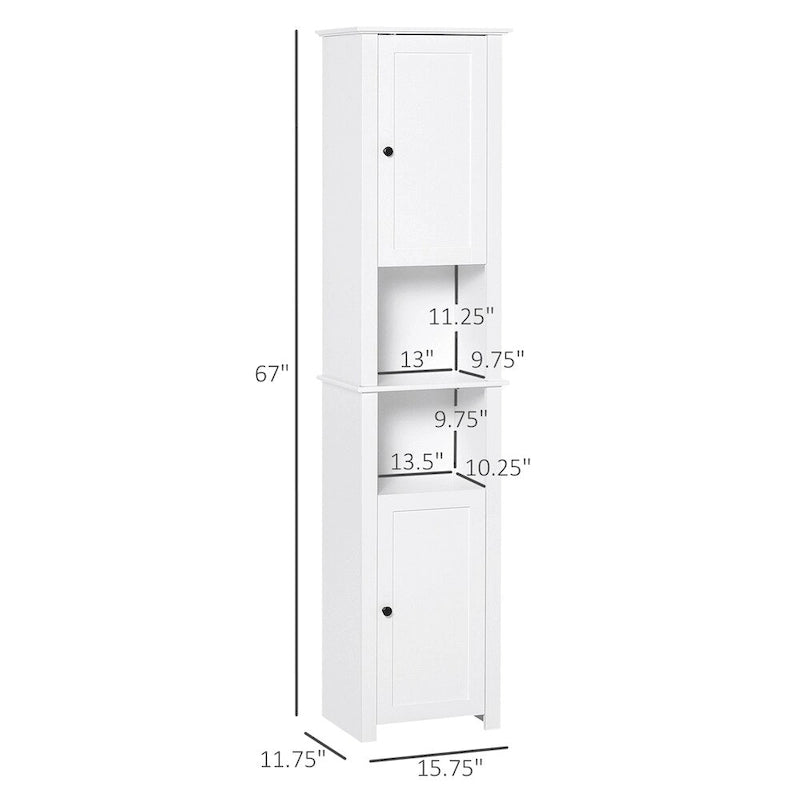 Mobiletto da Bagno Indipendente Bianco con Scaffale a 2 Livelli e 2 Ante, Montaggio da 1 Persona