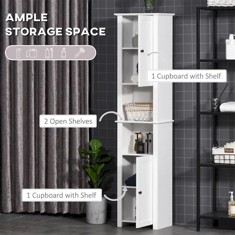 Mobiletto da Bagno Indipendente Bianco con Scaffale a 2 Livelli e 2 Ante, Montaggio da 1 Persona