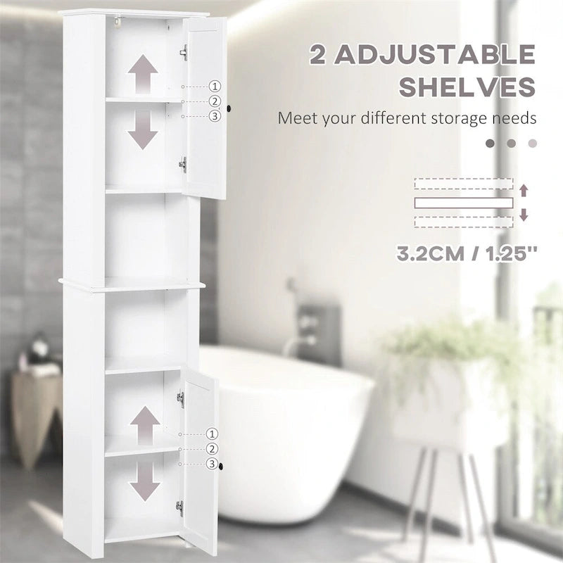 Mobiletto da Bagno Indipendente Bianco con Scaffale a 2 Livelli e 2 Ante, Montaggio da 1 Persona