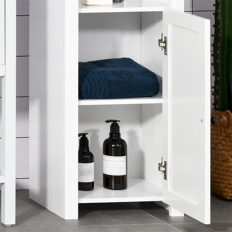 Mobiletto da Bagno Indipendente Bianco con Scaffale a 2 Livelli e 2 Ante, Montaggio da 1 Persona