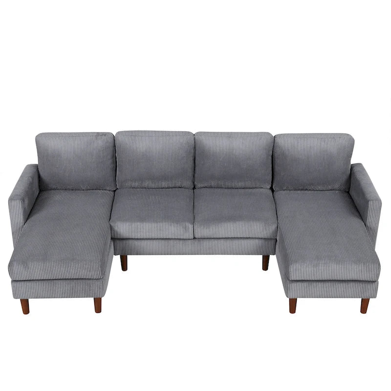 Divano componibile in velluto a coste a U beige/grigio, 4 posti