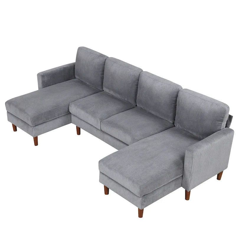 Divano componibile in velluto a coste a U beige/grigio, 4 posti