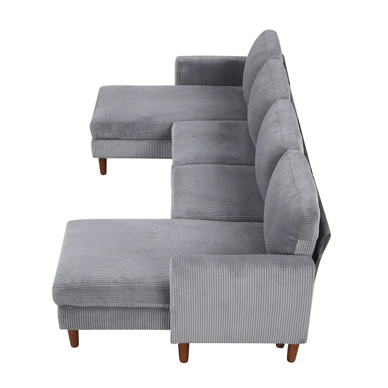 Divano componibile in velluto a coste a U beige/grigio, 4 posti