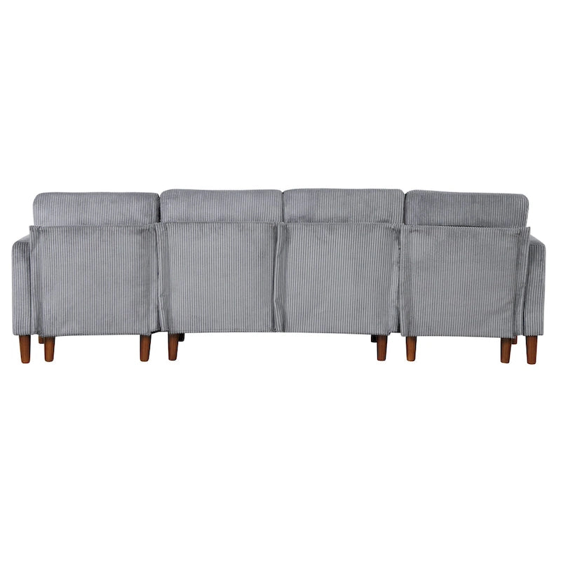 Divano componibile in velluto a coste a U beige/grigio, 4 posti