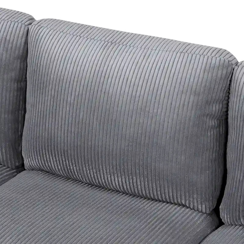 Divano componibile in velluto a coste a U beige/grigio, 4 posti