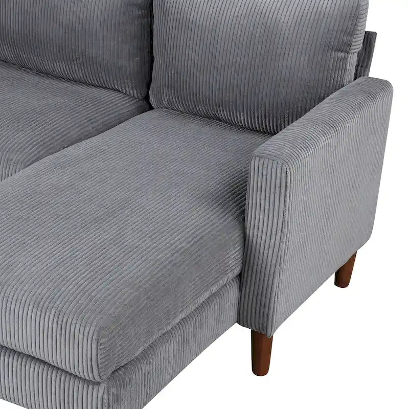Divano componibile in velluto a coste a U beige/grigio, 4 posti