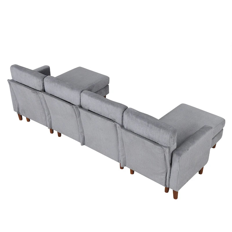 Divano componibile in velluto a coste a U beige/grigio, 4 posti