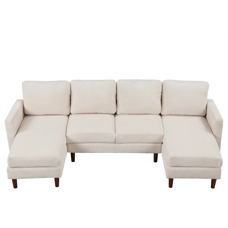 Divano componibile in velluto a coste a U beige/grigio, 4 posti
