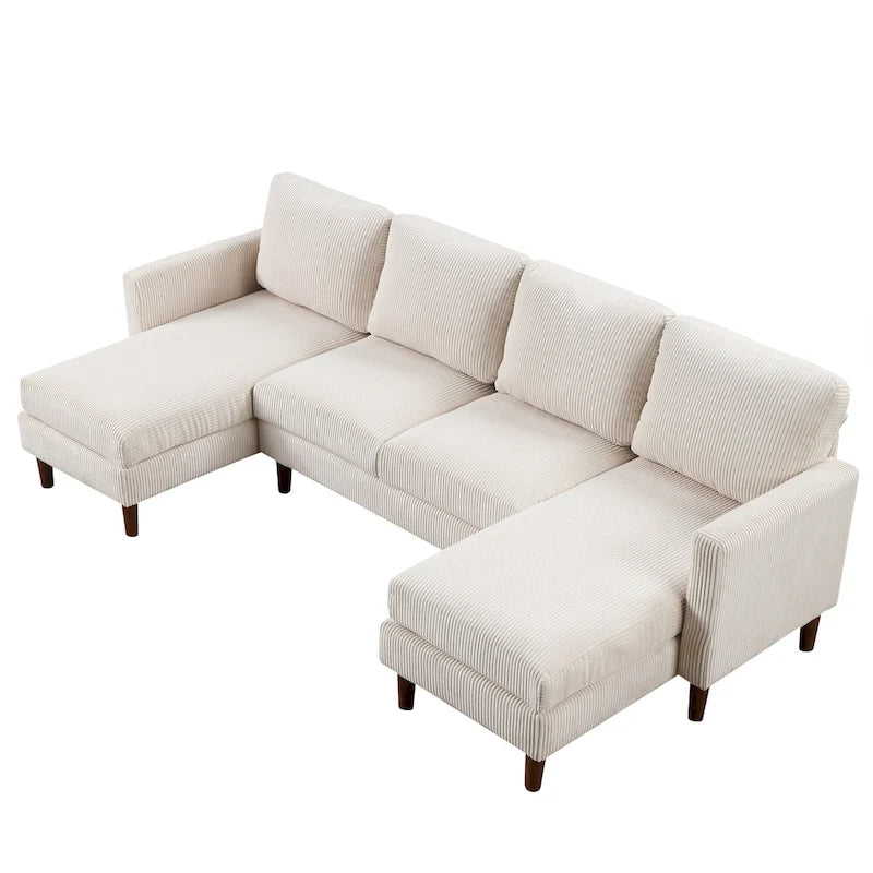 Divano componibile in velluto a coste a U beige/grigio, 4 posti