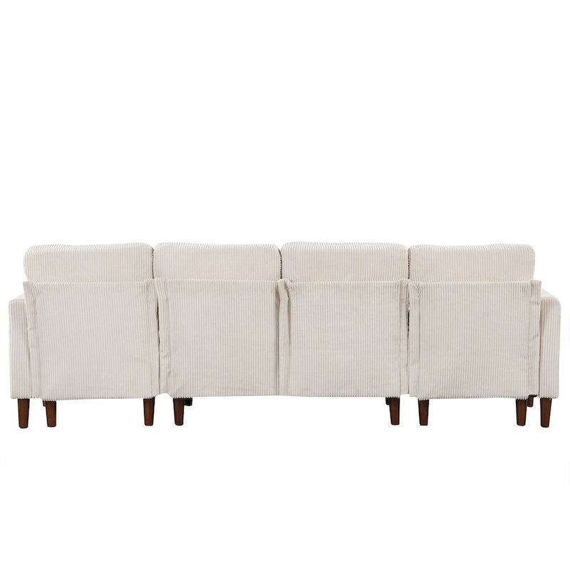 Divano componibile in velluto a coste a U beige/grigio, 4 posti