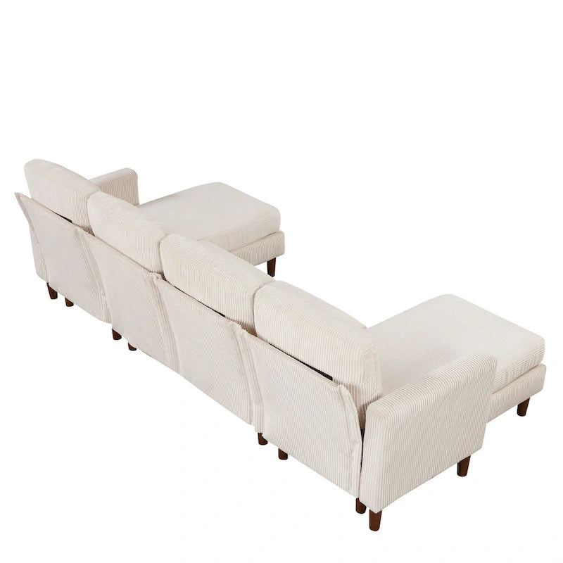Divano componibile in velluto a coste a U beige/grigio, 4 posti