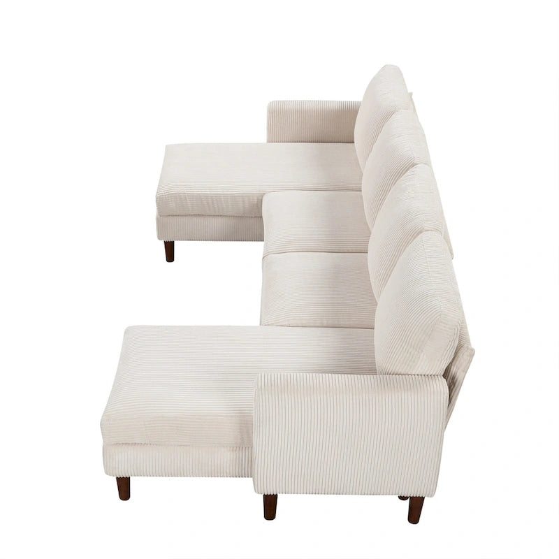 Divano componibile in velluto a coste a U beige/grigio, 4 posti