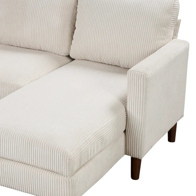 Divano componibile in velluto a coste a U beige/grigio, 4 posti