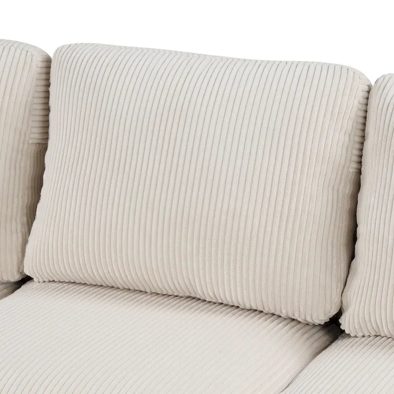 Divano componibile in velluto a coste a U beige/grigio, 4 posti