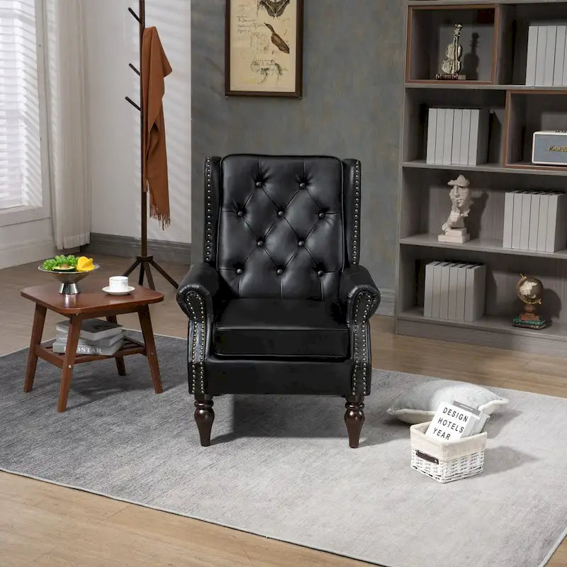 Poltrona Accent con schienale alto e bottoni, rivestimento in similpelle (PU) marrone/caffè/nero/cammello, seduta singola