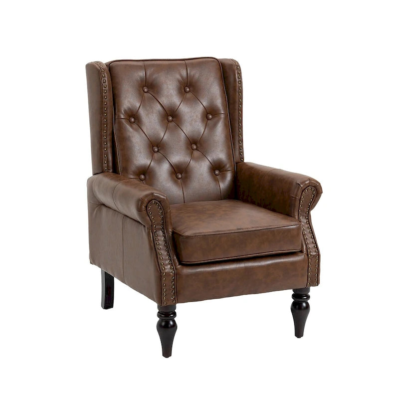 Poltrona Accent con schienale alto e bottoni, rivestimento in similpelle (PU) marrone/caffè/nero/cammello, seduta singola