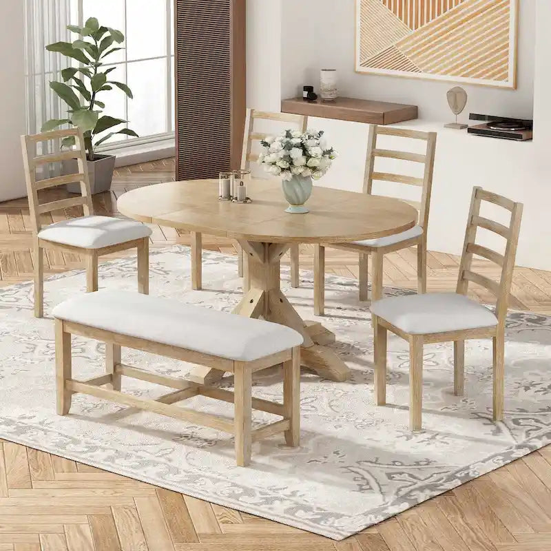 Set da pranzo country/rustico marrone scuro/naturale, 6 posti, allungabile