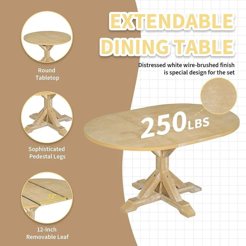 Set da pranzo country/rustico marrone scuro/naturale, 6 posti, allungabile