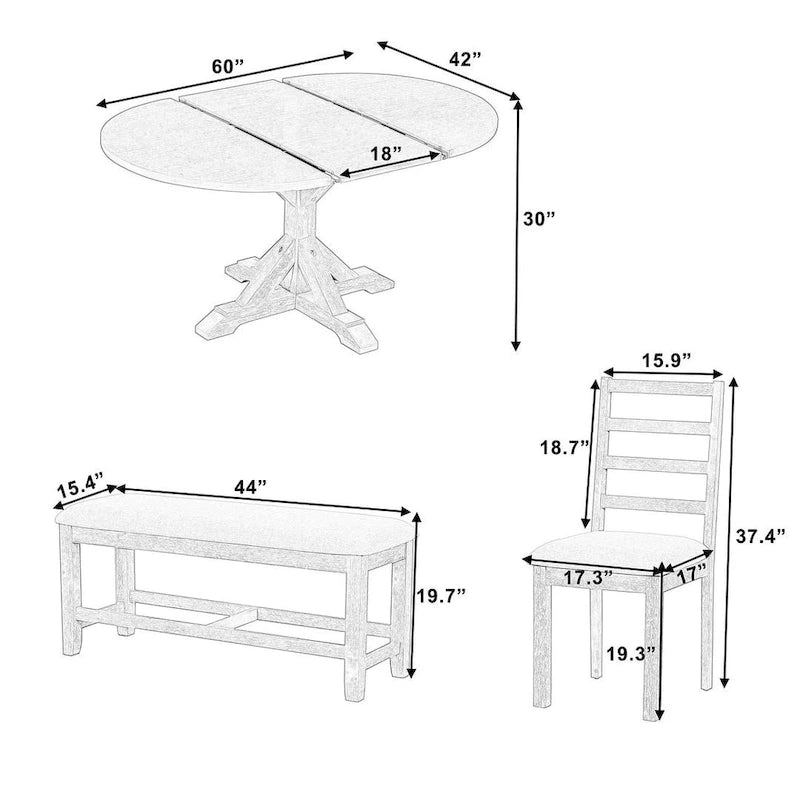 Set da pranzo country/rustico marrone scuro/naturale, 6 posti, allungabile