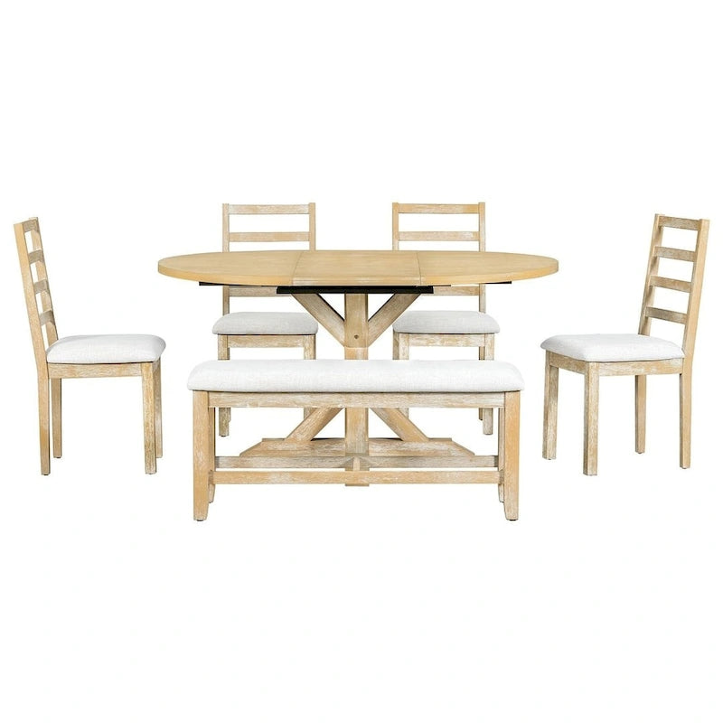 Set da pranzo country/rustico marrone scuro/naturale, 6 posti, allungabile