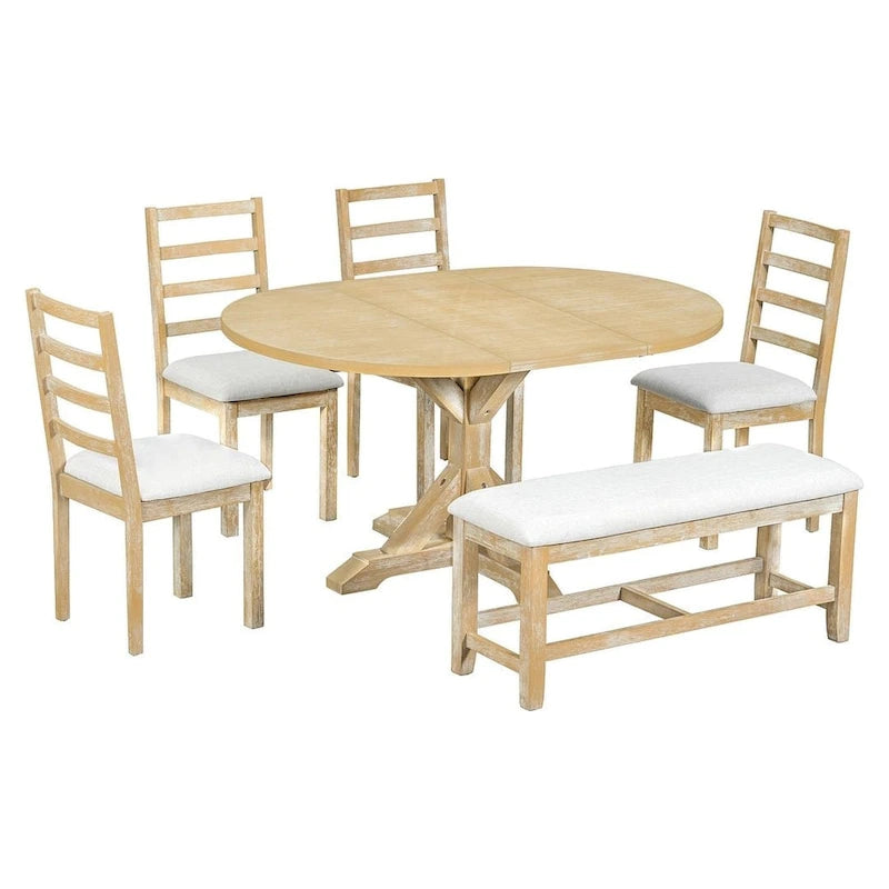Set da pranzo country/rustico marrone scuro/naturale, 6 posti, allungabile