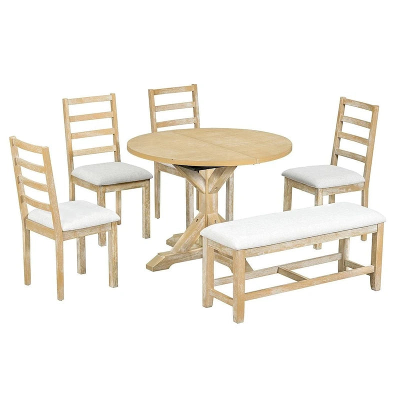 Set da pranzo country/rustico marrone scuro/naturale, 6 posti, allungabile