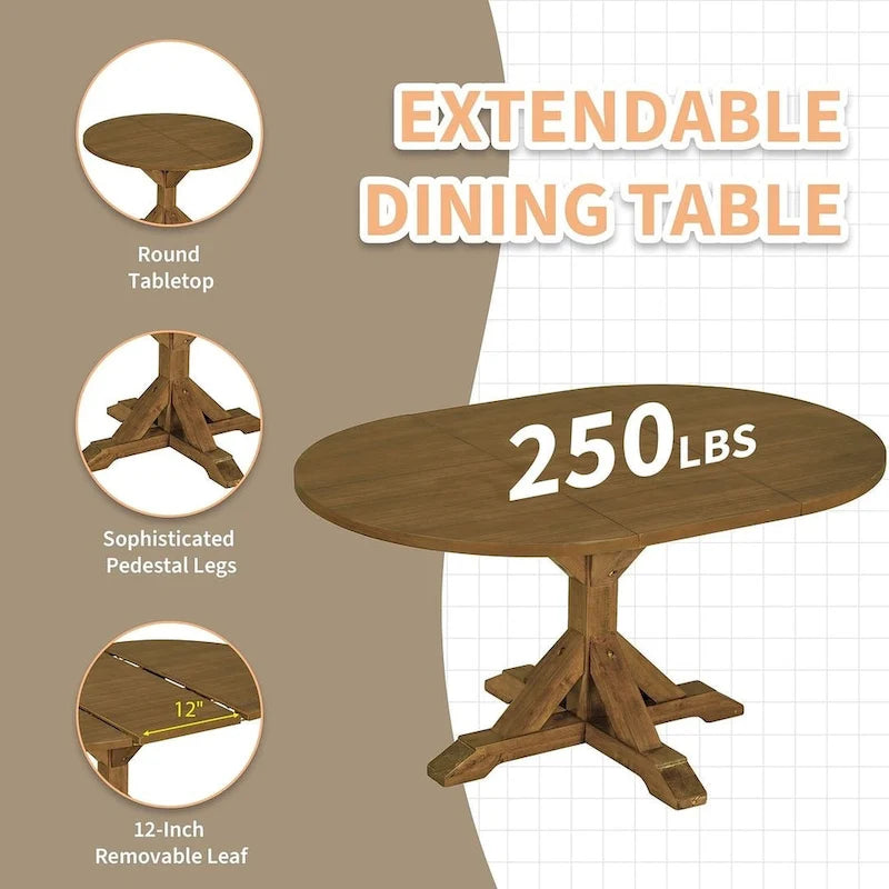 Set da pranzo country/rustico marrone scuro/naturale, 6 posti, allungabile