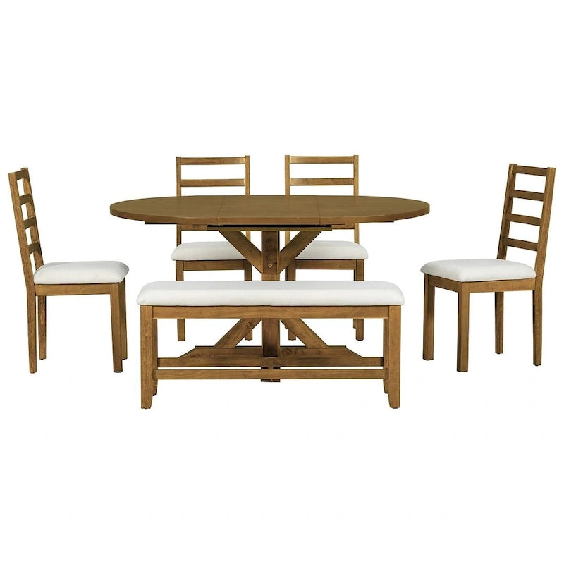 Set da pranzo country/rustico marrone scuro/naturale, 6 posti, allungabile