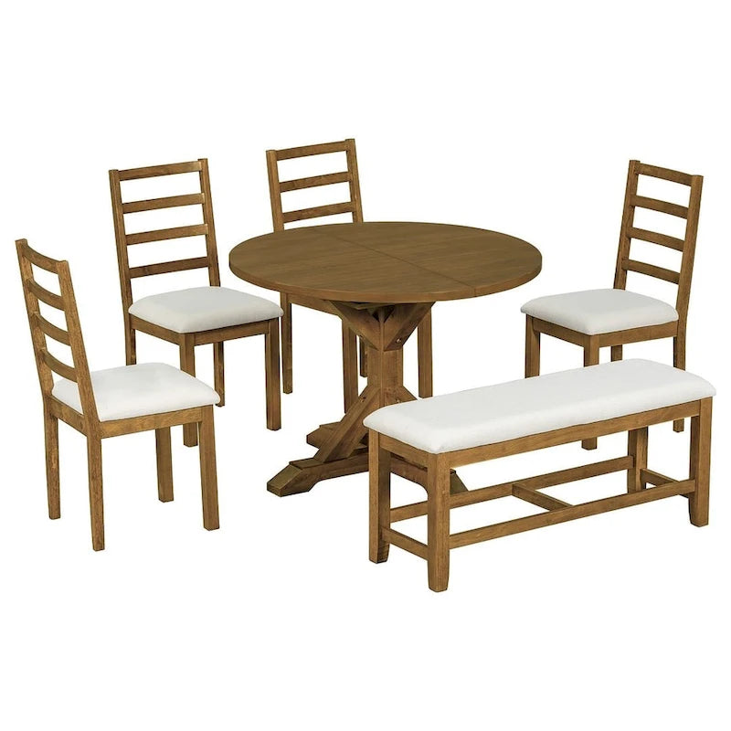 Set da pranzo country/rustico marrone scuro/naturale, 6 posti, allungabile