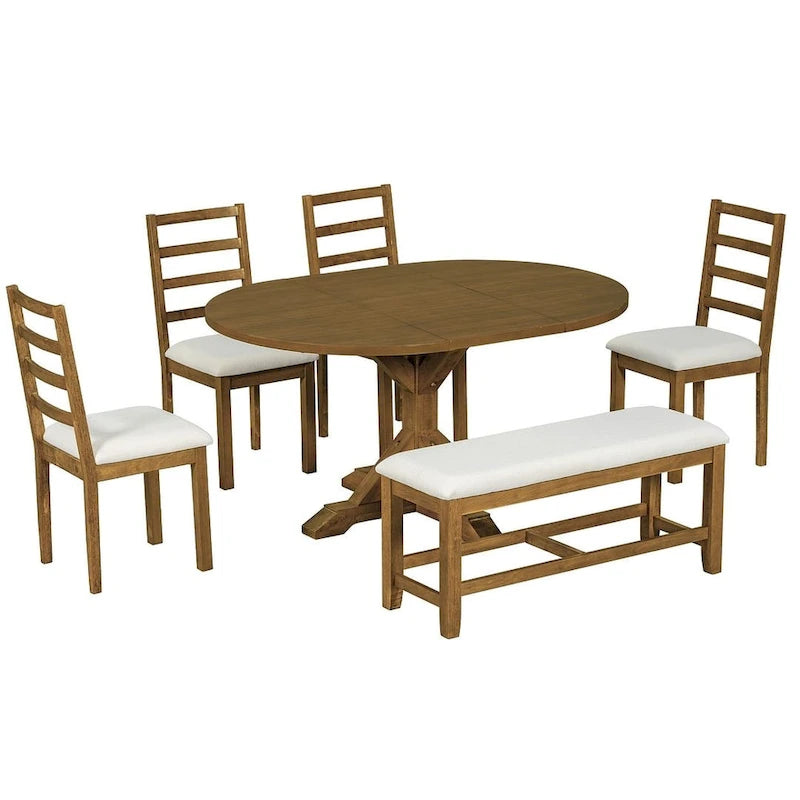 Set da pranzo country/rustico marrone scuro/naturale, 6 posti, allungabile