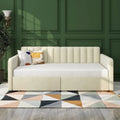Divano letto singolo a due posti in velluto e bouclé beige/avorio con 2 cassetti