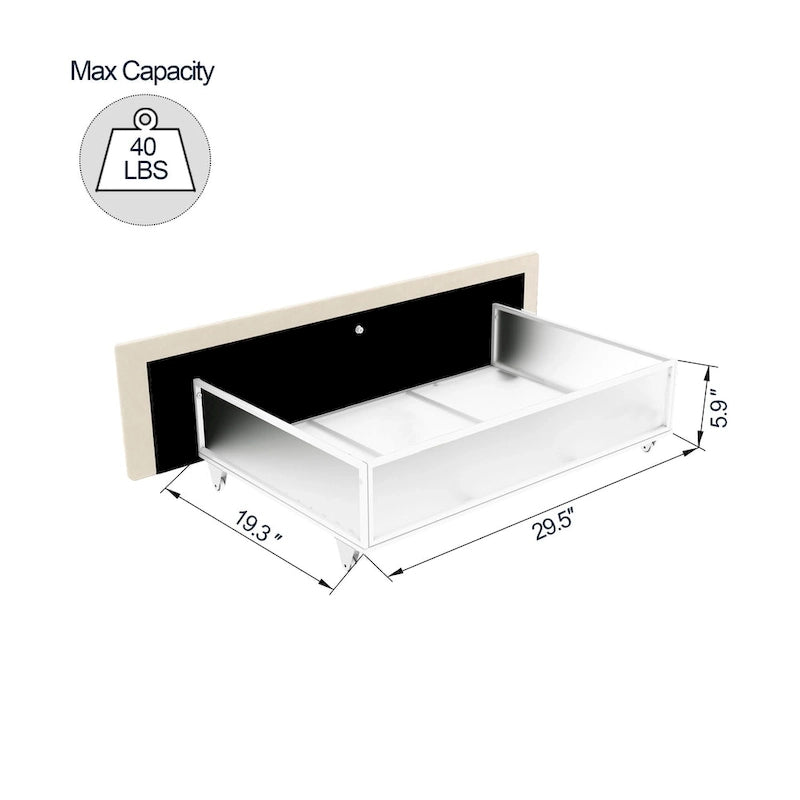 Divano letto singolo a due posti in velluto e bouclé beige/avorio con 2 cassetti