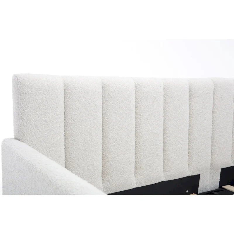 Divano letto singolo a due posti in velluto e bouclé beige/avorio con 2 cassetti