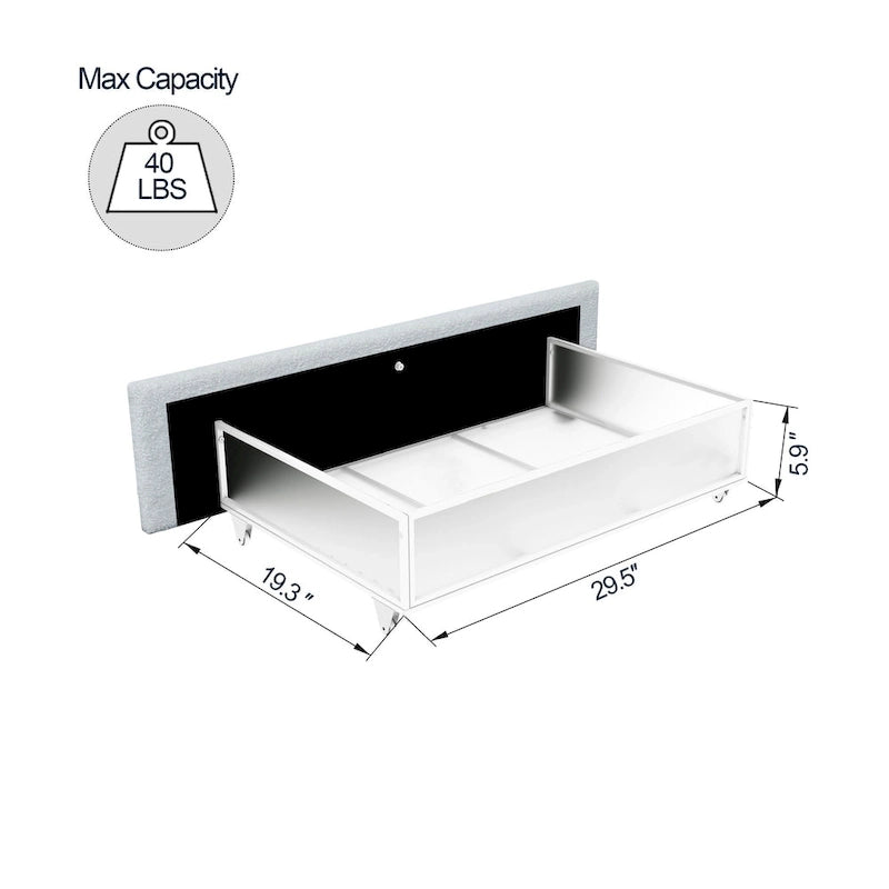 Divano letto singolo a due posti in velluto e bouclé beige/avorio con 2 cassetti