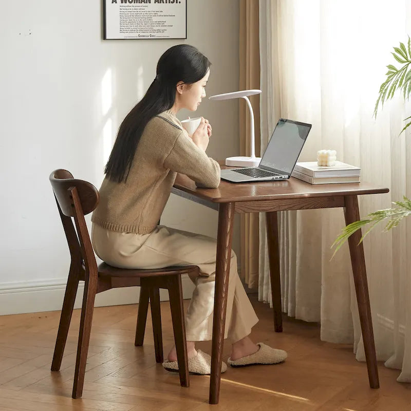 Sedia da pranzo in legno massello di rovere naturale, stile Mid-Century, seduta singola